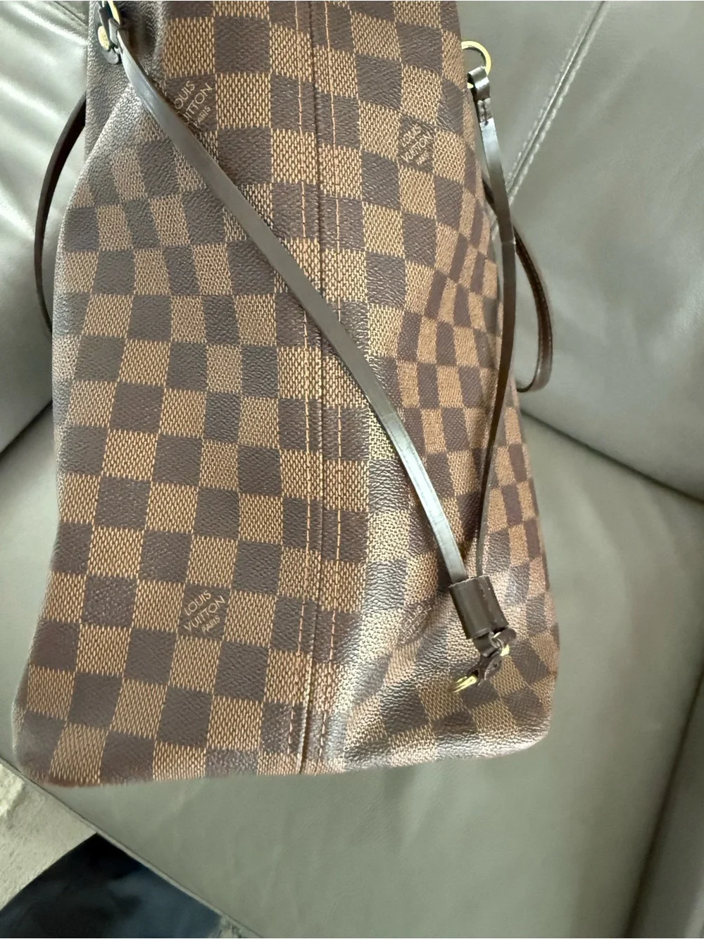 Louis Vuitton Brown Damier Canvas Shoulder Tote with Red Lining